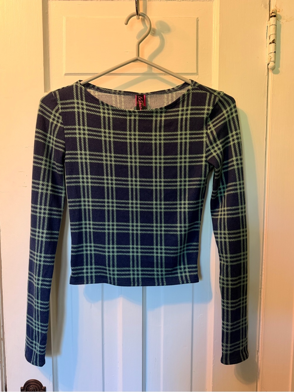 La SENZA Navy and Light Green Plaid Long-Sleeve Top
